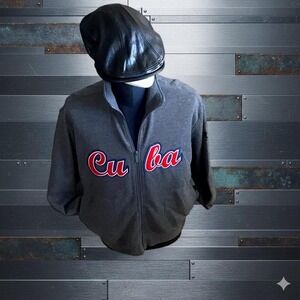 Vintage BLUE MARLIN CUBA Jacket Gray Full Zip Fleece Lined Size  L